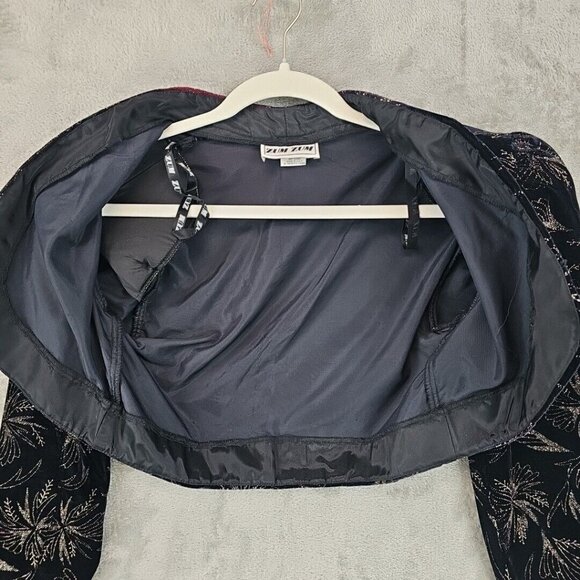 Vintage Zum Zum Jacket Womens S Black Velvet Gold Glitter Shoulder Pads Evening - Picture 5 of 9